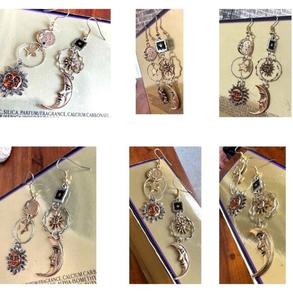 Celestial Sun Moon Stars Earrings Dangle Tarot Halloween Eclectic Mismatched - Picture 8 of 12